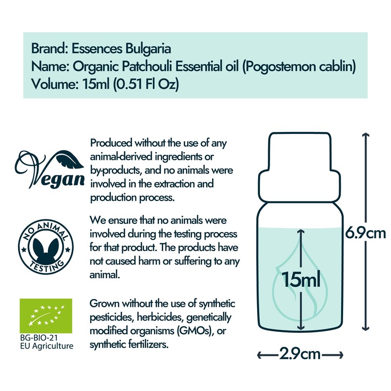 Essences Bulgaria Organic Patchouli Essential Oil 15 ml | Pogostemon