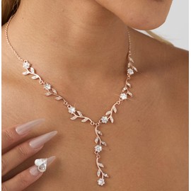 URMPTJ Gold Rose Gold Dainty Flower Leaf Bridesmaid Y Necklace Earrings Jewlery Sets for Wedding on Wedding Day,Bachelor, Shower Party, Gemstone, Rhinestone