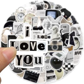 Vintage Aesthetic Stickers, Retro Waterproof Stickers for Scrapbook Water Bottles Laptop, 61Pcs Vinyl Black and White Stickers for Phone Girls(Black)