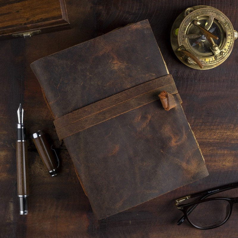 Leather Journal-Vintage Leatherbound Journal - Handmade Antique Deckle Edge Paper