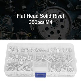 QANYEGN 350 pieces flat head full rivets, flat head rivets made of aluminium, M4 rivets assortment set with box, length 4/6/8/10/12/16/20 mm