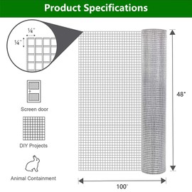 23 Gauge Hardware Cloth, 1/4 Inch 36in x 100ft Garden Fencing Chicken Wire Fence, Hot-Dip Galvanized Welded Cage Wire Mesh Roll (1/4" 48" x 100' 23Ga)