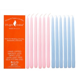 D'light Online Elegant 12" Cotton Candy Taper Candles Premium Quality- Unscented, Hand-Dipped Tapered Candles, Dripless and Smokeless - Set of 12 (12 Inch, Cotton Candy)