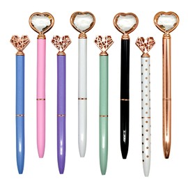 Lopenle 8 PCS Fancy Metal Heart Pens Bling Crystal Pen Rhinestone Ballpoint Pens Rose Gold Twistable Pens Black Ink Pens For School Office Home Party Christmas