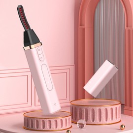 Rizador de Pestañas con Calor, Rizador de Pestañas Eléctrico USB con Peine para Rizos Duraderos y Cepillo de Pestañas Eléctrico Estilo Profesional para Pestañas Voluminosas (Rosa)