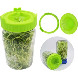 Kit de Germinación de Semillas de 4 Piezas, Tapa de Germen de Cultivo de Copa Mason para Cultivar Semillas de Brócoli Alfalfa Mung Lentil Beaks Bean Sprouts (Verde)