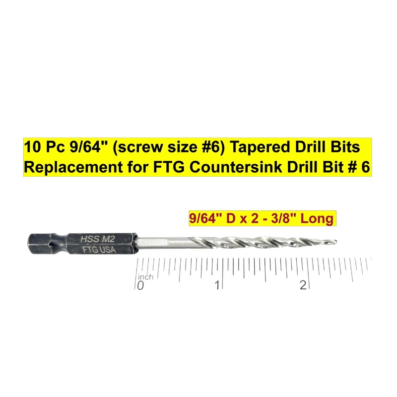 FTG USA 10 Pc 9/64" (#6) Tapered Drill Bits for