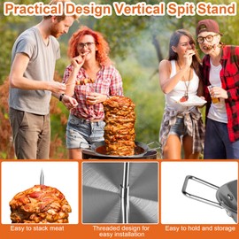 Al Pastor Skewer for Grill, Stainless BBQ Vertical Skewer with 3 Removable Spikes(8/10/12 Inch), Brushes and Oil Bottle Brush, for Tacos Al Pastor, Shawarma Kebabs Smoker Oven BBQ Dishes