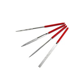 KAIAIWLUO Diamond Needle Files Set, 4 Pieces Mini Diamond Files, Multi-Purpose Needle Files Set, Titanium Coated Diamond Needle File with Plastic Handles for Soft Metal, Wood, Stone and Plastic
