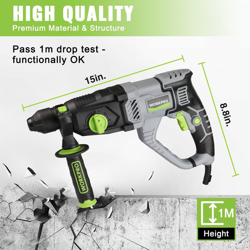 WORKPRO 1-1/4 Inch SDS-Plus Rotary Hammer Drill, 7.5AMP, Lightweight Corded