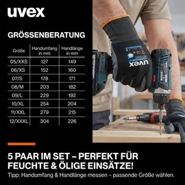 Uvex phynomic XG 5 Pairs - Assembly Gloves, Protective Glove, Work Gloves - Extra Grip, Durable & Sensitive - Black, Grey - Size 08/M