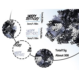 Lhbwhiz 15 g Happy Birthday Confetti, Glitter Confetti Decoration, Woman Man Birthday Table Decoration, Table Birthday Decoration, Streamers Scatter Decoration (Silver and Black)