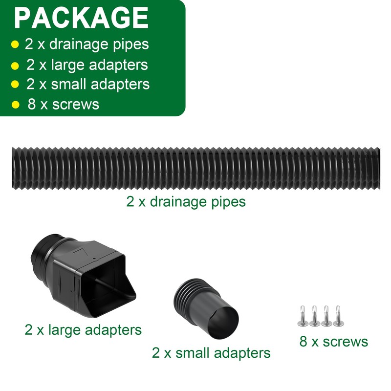 Binazon 2 Pack Black-Rain Gutter Downspout Extensions, Downspout Extender for