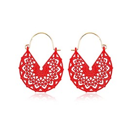 Bohemian Colorful Cute Dangle Earrings Vintage Boho Lightweigt Hollow Out Multiple Colors Hoop Dangling Earrings For Women Beach Gifts Jewelry-Red