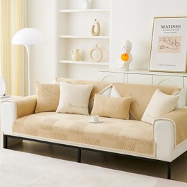 Sofa Cover for 1-4 Seater, Velvet Sofa Throw Blanket with Non-Slip Underlay, Sofa Cover L Shape Sofa Cover Couch Cover for Households with Dogs, Thick Sofa Cover Corner Sofa for Winter