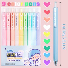 Colored Retractable Gel Ink Pens, 9 Assorted Colors 0.7 mm Fine Point Pens Quick Drying for Writing Drawing Journaling Note Taking Back to School Office Home