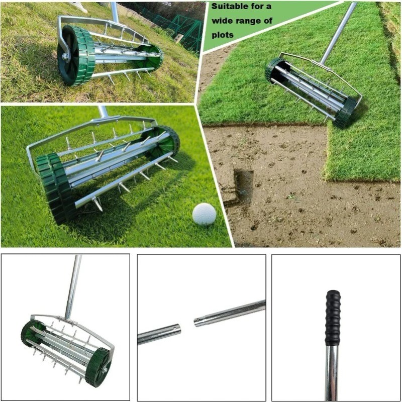 QDXFL 16" Rolling Lawn Aerator Push Tine Spike Soil Lawn