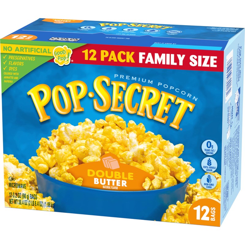 Pop Secret Double Butter Microwave Popcorn 12ct (3.2oz Bags), 38.4oz