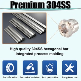 3/8" NPT Male to 1/4" NPT Female Hex Bushing Reducer, 304 Stainless Steel NPT Reducing Bushing Adapter Pipe Fitting, Heavy Duty Pipe Hex Bushing for Reducing Pipe (3/8” MNPT x 1/4” FNPT)