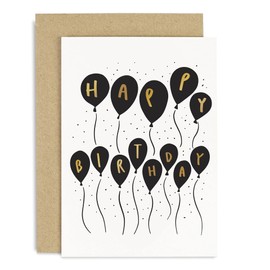 Old English Co. Happy Birthday Card - A6 Gold Balloons | Perfect for Friends or Family Members | Happy & Funny Adult Occasion Cards | Suitable for Men & Women | Blank Inside & Envelope Included