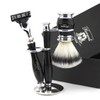 Haryali London 3 Pc Mens Shaving Kit 3 Edge Safety Razor, Silver Tip Badger Hair Shaving Brush and Stand Perfect Set For Men