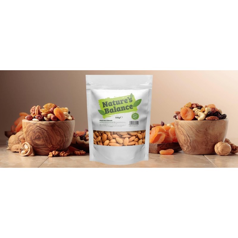 Natures Balance Whole Almonds Raw Vegan Nuts Unsalted, 500g