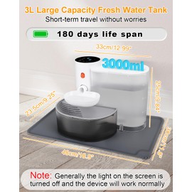 GJEASE Smart Pet Water Fountain No Filter, Wireless Cat Water Fountain Cordless,Battery Operated Filterless Cat Water Fountain