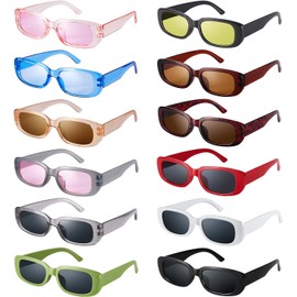 AUTOWT 12 Pack Gafas de Sol Rectangulares Retro, Gafas Cuadradas Rectangulares Pequeñas Clásicas de Estilo Mixto los Años 70 y 80, Gafa Sol Vintage Coloridas para Mujeres y Niñas Regalo Fiesta Verano