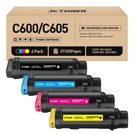 JCTONER C600 C605 Toner Cartridges 4 Pack Compatible Replacement for VersaLink C600 C605 Color Multifunction Printer Copier Scanner 106R03919 106R03916 106R03917 106R03918 High-Yield Black Cyan Yellow Magenta