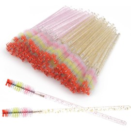 100 piezas de brochas de cristal desechables para rímel, aplicador de pestañas, cepillos para pestañas, extensiones de pestañas y cejas (mezcla de 2 colores)