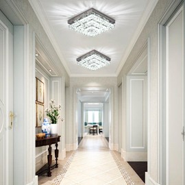 Cainjiazh 11.8" Crystal Chandelier LED Crystal Flush Mount Ceiling Light Modern Chandeliers Square Ceiling Light for Bedrooms Hallway Kitchen Office (6500K Cool White) Without Remote Control