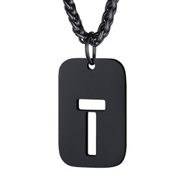 Bandmax Initial Letter For Men Women Necklace Chain Dog Tags Army Chain Stainless Steel 26 Alphabet Hollow Capitals Boy Chains With Pendants Jewelry Steel/Black Necklace Chain For Men