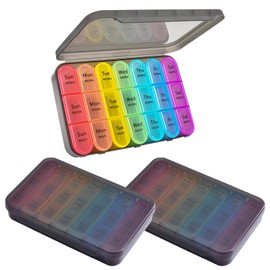 GREENCYCLE Weekly Pill Organizer 3 Times a Day, 7 Day Pill Box Moisture-Proof Case Medication, Portable Travel Week Pill Container for Vitamins Fish Oil Compartments Supplements, BPA Free, 3 Set
