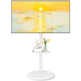 5Rcom Rolling TV Stand for 32-65 Inch TV, Height Adjustable Mobile TV Cart with Shelf, Strong TV Cart on Wheels with Tilt up to 88 Pounds for Bedroom, Living Room and Office,White