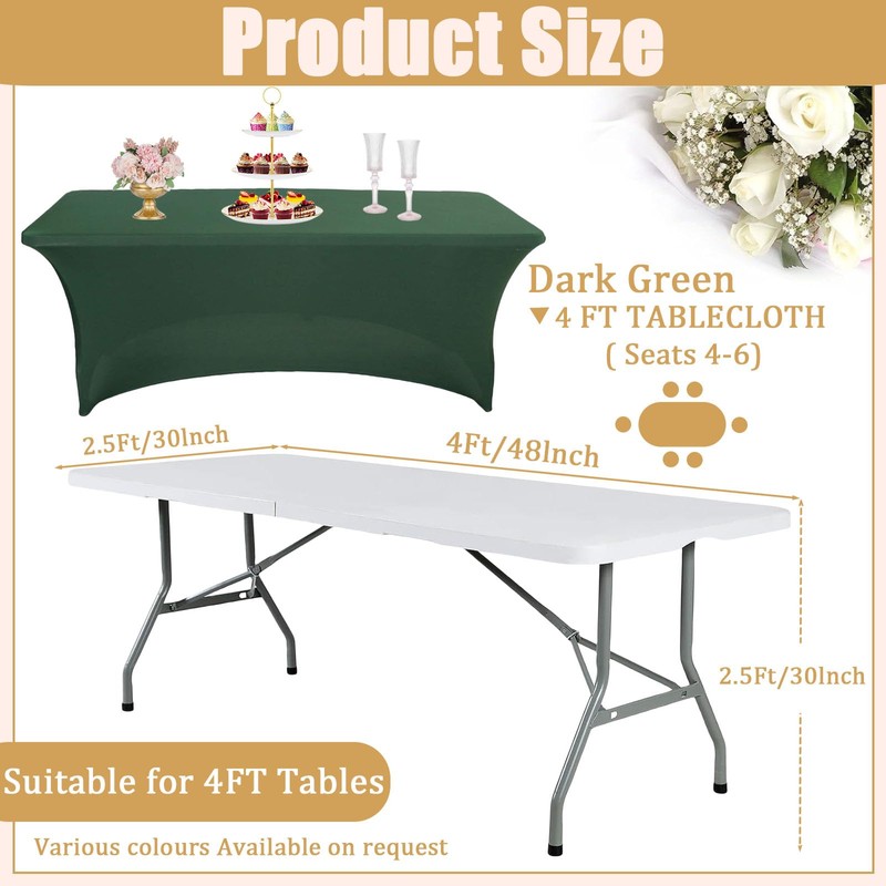 6ft Spandex Tablecloths Stretchable Tablecloth Dark Green for Rectangle Table,Washable