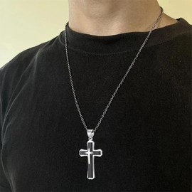 MOOSKI Men's Cross Necklace 316 Stainless Steel Large Christ Jesus Pendant Necklace for Men Women Black/Gold/Silver Plated Jewelry Rolo Chain 24"