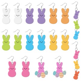 Y1tvei Easter Bunny Peeps Earrings - 9Pairs Blue Pink Yellow Bunny Peeps Candy Drop Dangle Wooden Earring Lightweight Cute Easter Rabbit Costume Spring Party Holiday Jewelry Gift for Kid Girls Women