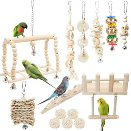 Hamiledyi 13Pcs Parrot Swing Chew Toys Bird Perches Platform with Climbing Ladder Hanging Cage Accessories for Parakeet, Conure, Finch, Lovebirds, Budgie, Canary Standing