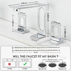 BAKALA Chrome Bathroom Faucet 3 Hole, 8 inch Widespread Bathroom Sink Faucet, 2-Handle Modern Vanity Faucet with Water Supply Lines, Hollowed Design