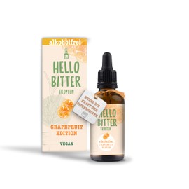 HelloBitter® Grapefruit alkoholfrei - Bittertropfen mit hochwertigem Grapefruitkern & ohne Alkohol - Bitterkräuter - vegan, laborgeprüft, hochdosiert, flüssige Bitterstoffe