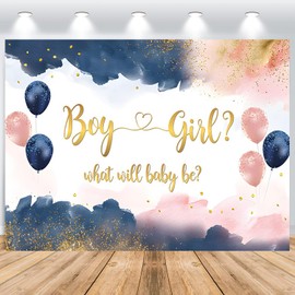 Hnmdmyi 2.1 x 1.5 m Photo Background Gender Reveal Navy Blue Blush Pink Boy or Girl What Will Baby Be Photography Background Gender Reveal Party Decorations Banner Photo Box Photo Studio Props