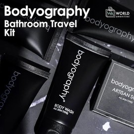 World Amenities - Kit De Aseo Bodyography 6 Piezas Champú, Acondicionador, Gel De Ducha, Loción, Jabón De Manos, Barra De Masaje Y Neceser