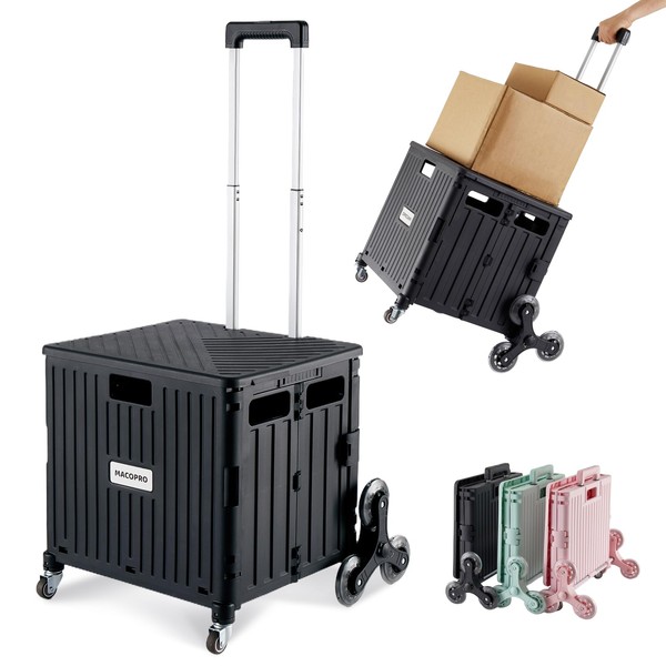 MACOPRO Foldable Utility Cart with Stair Climbing Wheels, Collapsible Rolling