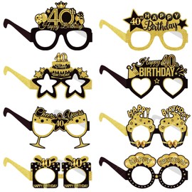 COLANANA Birthday Party Glasses Decoration, Pack of 8 Funny Paper 40th Birthday Glasses Decoration, 40th Birthday Party Decorations, Birthday Photo Booth Props Accessories for Women Men