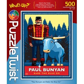 PuzzleTwist - Paul Bunyan and Babe The Blue Ox - 500 Piece Jigsaw Puzzle, What's Up? Series, Unique Challenging Fun for Adults Family Teens, Made in USA