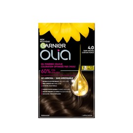 Garnier Olia Permanent Hair Dye, Ammonia-Free Vegan Formula, Softens and Brightens Hair, Oil Powered Color With 3x More Shine, 4.0 Dark Brown, 1 Application