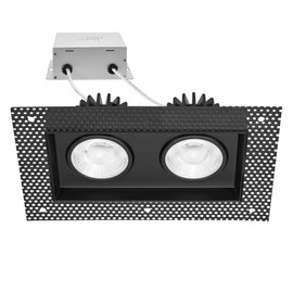 Maxxima 4 in. 2 Head Black Trimless Slim Square Recessed Anti-Glare LED Gimbal Downlight Canless IC Rated 2000 Lumens 5 Color Temperature Selectable 2700K/3000K/3500K/4000K/5000K Dimmable 90 CRI