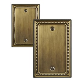 ZILLSEA 2-Pack Antique Brass Blank Wall Plates, No Device Blank Outlet Covers, Sunken Pearls Electrical Covers for Unused Outlets/Switches, Durable Metal, 3.15''*4.88'', Midsize