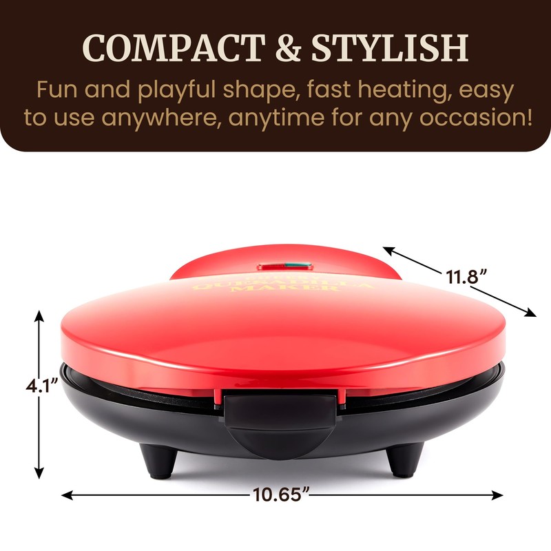 Elite Gourmet 11" Cheesy Quesadilla Maker, 2-Position Locking Latch For