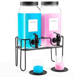 VEGEVIGI 70OZ Laundry Detergent Dispenser with Stand, Liquid Laundry Soap Dispenser Set, Fabric Softener Dispenser for Laundry Room, 2 Pack